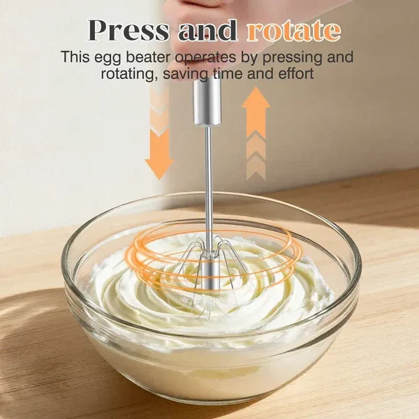 🥄✨ 10 inch Stainless Steel Hand-Push Rotary Whisk – Effortless Mixing in Seconds!