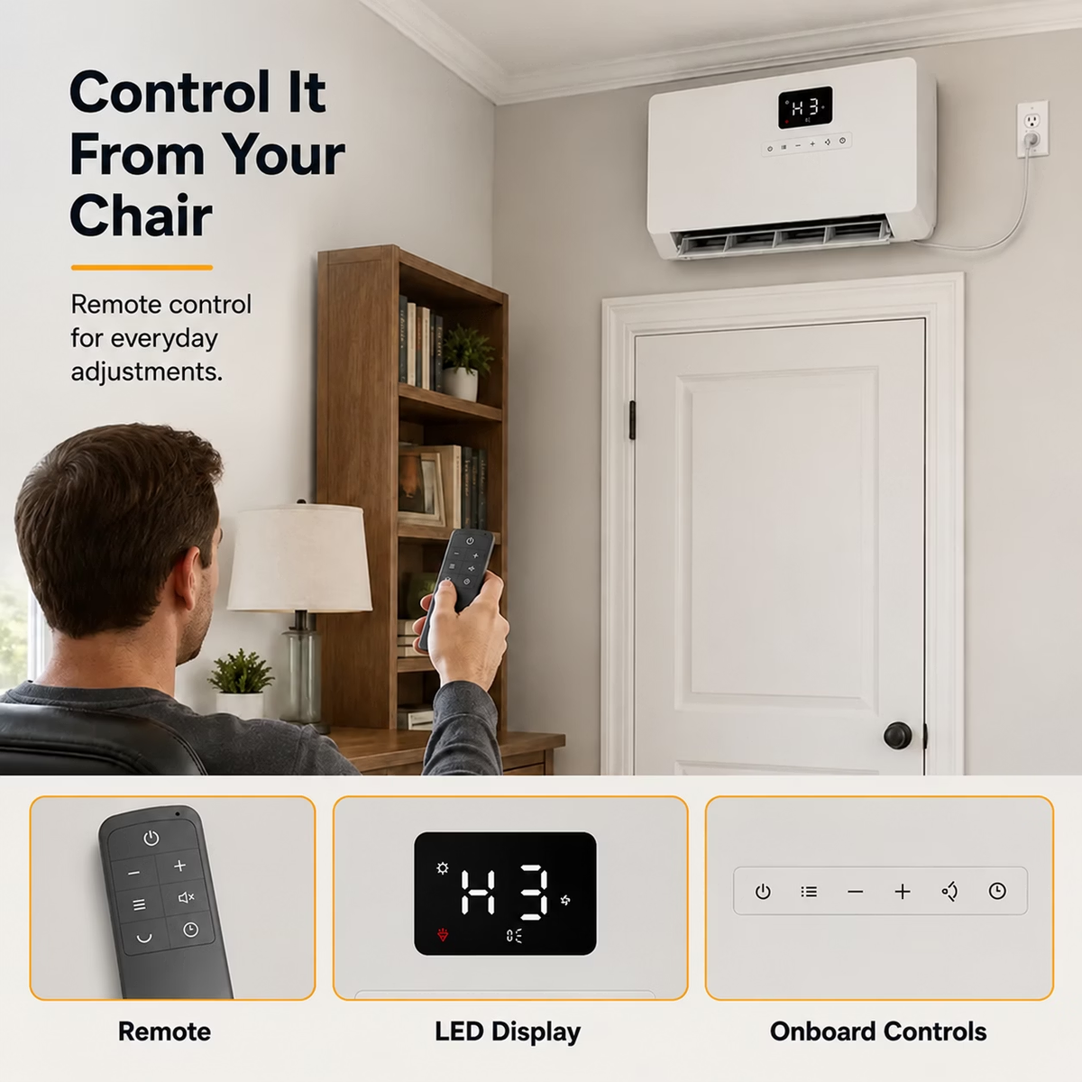 Smart Wall Heater, 1500W Fast Heating Electric Space Heater for Indoor Use