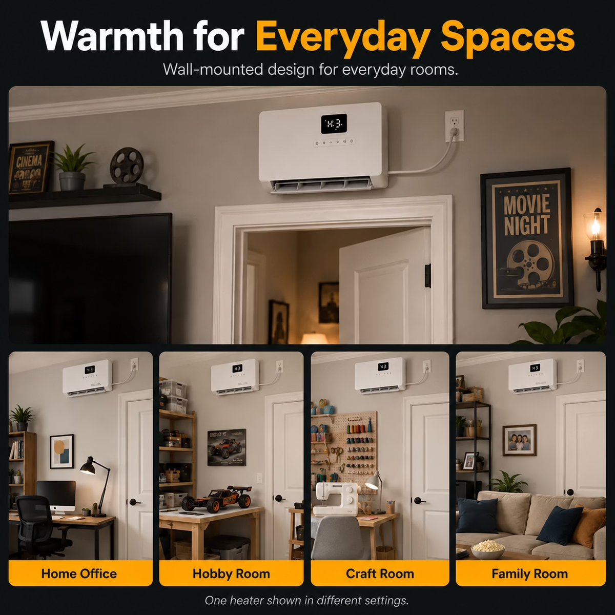 Smart Wall Heater, 1500W Fast Heating Electric Space Heater for Indoor Use